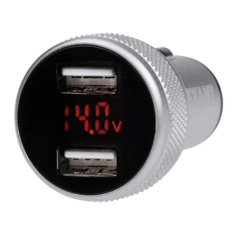 Зарядное устройство REXANT 18-1947 в прикуриватель 2хUSB с дисплеем серебристая Зарядное устройство REXANT 18-1947 в прикуриватель 2хUSB с дисплеем серебристая