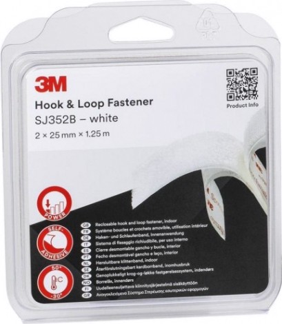 Застежка крючок-петля 3M SJ352Bwt белая 25 мм х 1.25 м [7100123727]