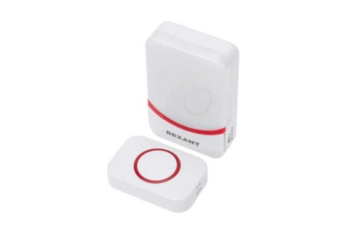 Звонок дверной беспроводной REXANT 73-0016 c цифровым кодированием, 150м IP44 (белый/красный)