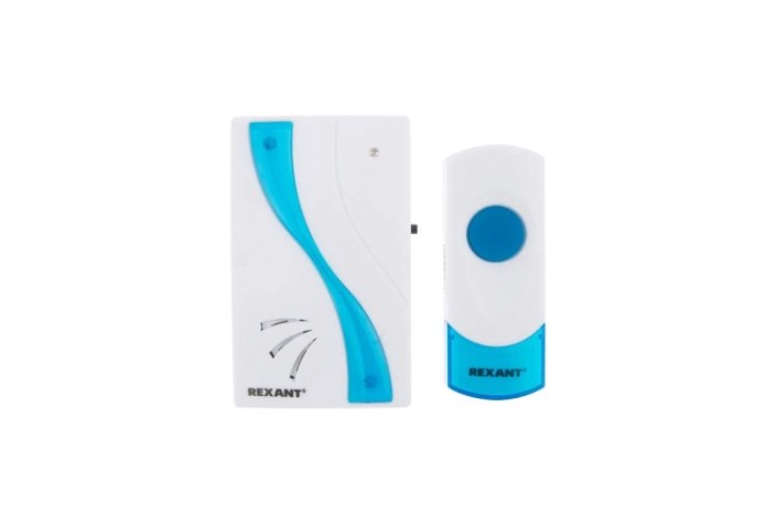 Звонок дверной REXANT 73-0020 беспроводной, 100м кнопка IP44 (белый/синий) RX-2